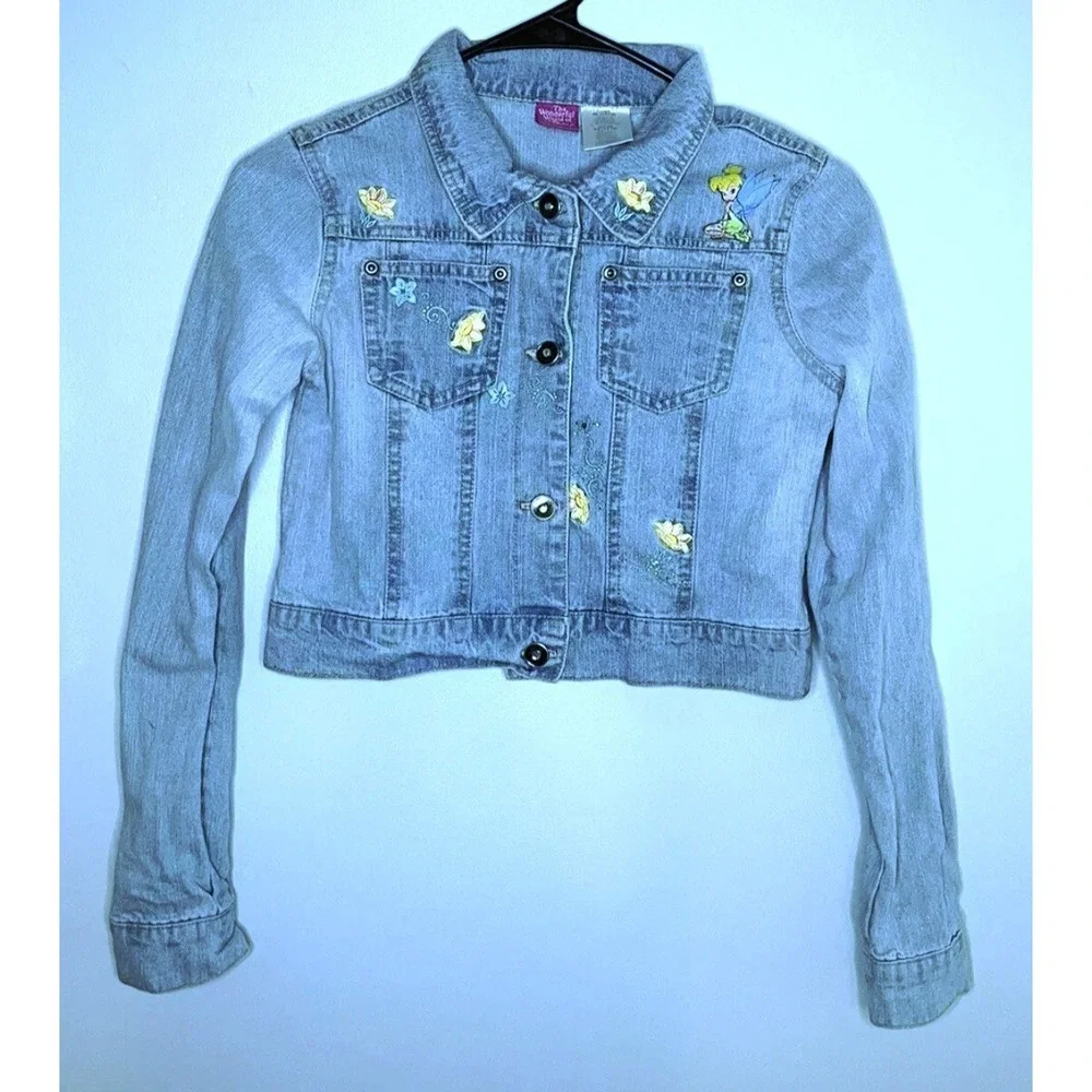 Tinkerbell Girls Sz S Cropped Denim Jacket Embroiderd‎ World Of Disney
